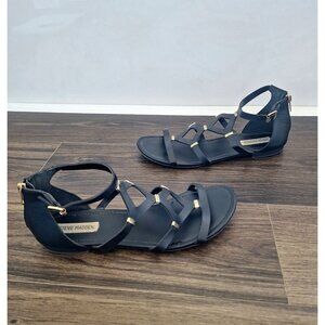 💙 Steve Madden Black Gold Gladiator Sandals Size 10 Preppy Comfy Streetwear Ver